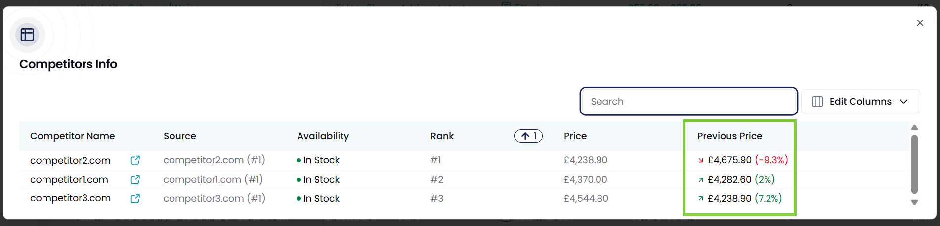 Competitor Price Modal